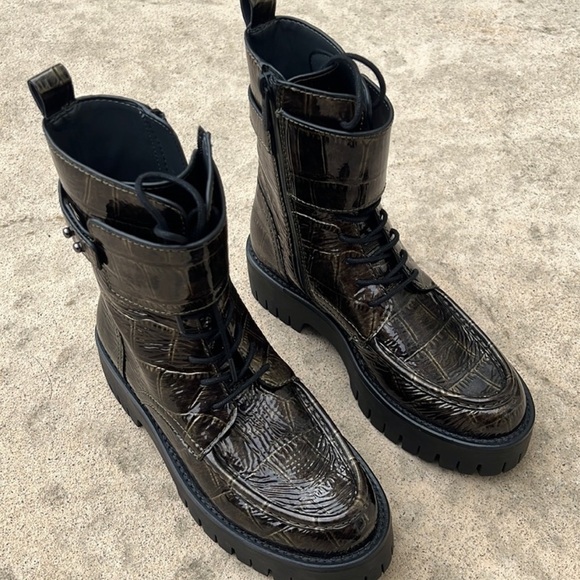 Franco Sarto Dana Women's Black Bronze Combat Boot Women's Size 5 - Picture 1 of 13